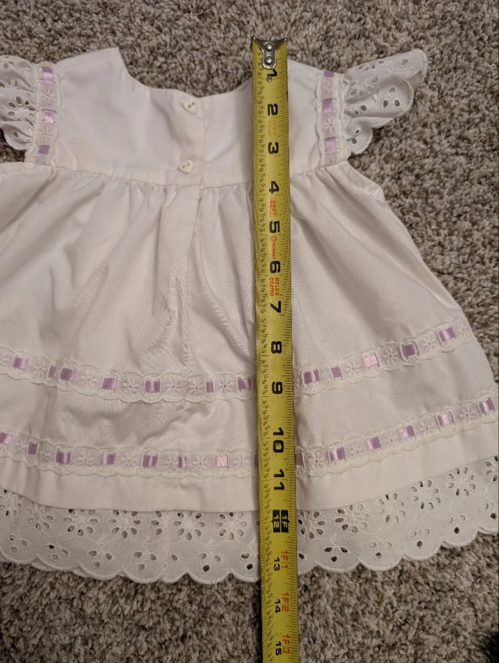 White Eyelet Baby Dress with Lavender Ribbon Handmade 6-9mo Formal Event Summer